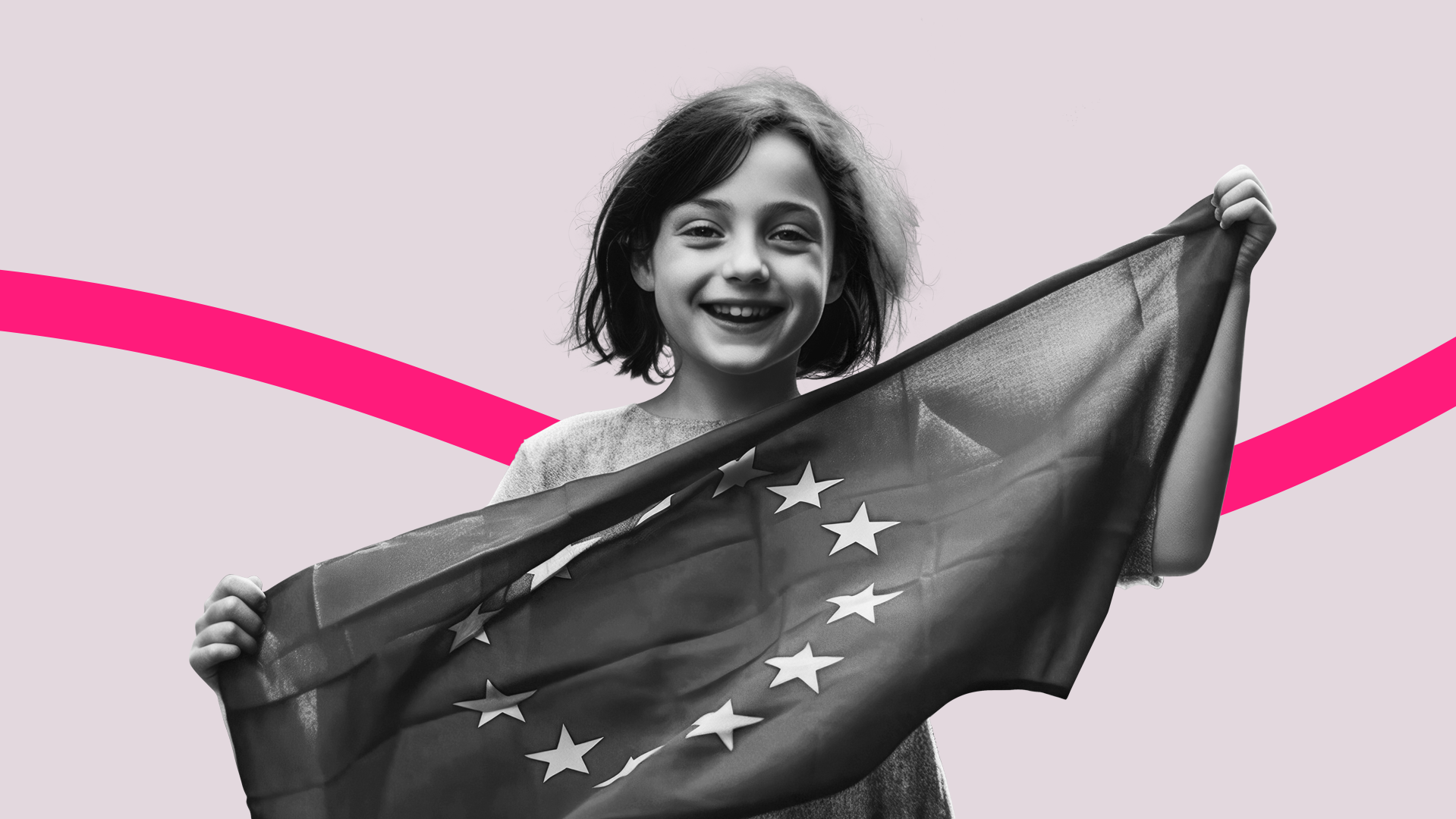 Ein Mädchen, das eine EU-Flagge in den Händen hält.