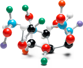 Spielzeug, das eine chemische Verbindung darstellt, bestehend aus bunten Kugeln verbunden mit weißen Stäben