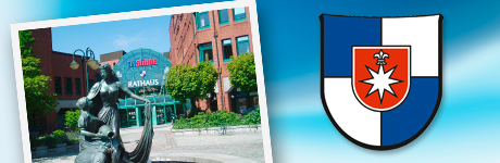 Foto Rathaus Norderstedt und Stadtwappen