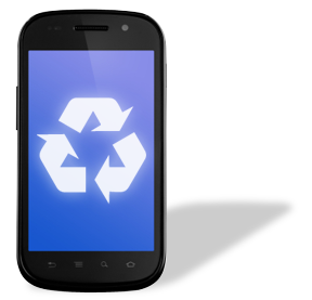Smartphone mit Recycling-Symbol auf dem Bildschirm