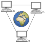 Illustration: Erdkugel mit vernetzten Computern