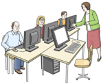 Illustration: Menschen arbeiten am Computer