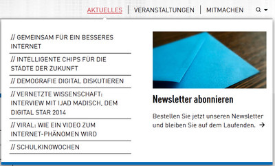 Screenshot der ausgeklappten Navigationsleiste