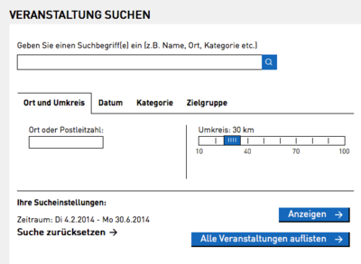 Screenshot der Veranstaltungssuche
