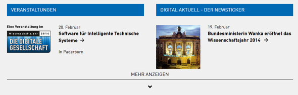 Screenshot des Bereichs Veranstaltungen und News auf der Startseite