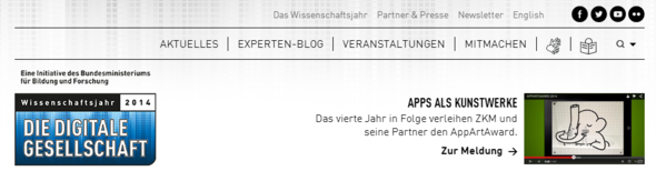 Screenshot des oberen Bereichs der Startseite
