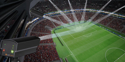 Fußballstadion mit Kameras für die Torlinientechnik