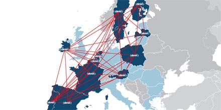 Europakarte mit Standorten der Projektpartner