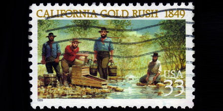 Briefmarke zeigt vier Goldschürfer