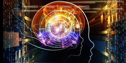 Digitaler Kopf mit Gedankenströmen