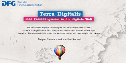 Schriftzug: Terra Digitales auf einer abstrakten Landkarte