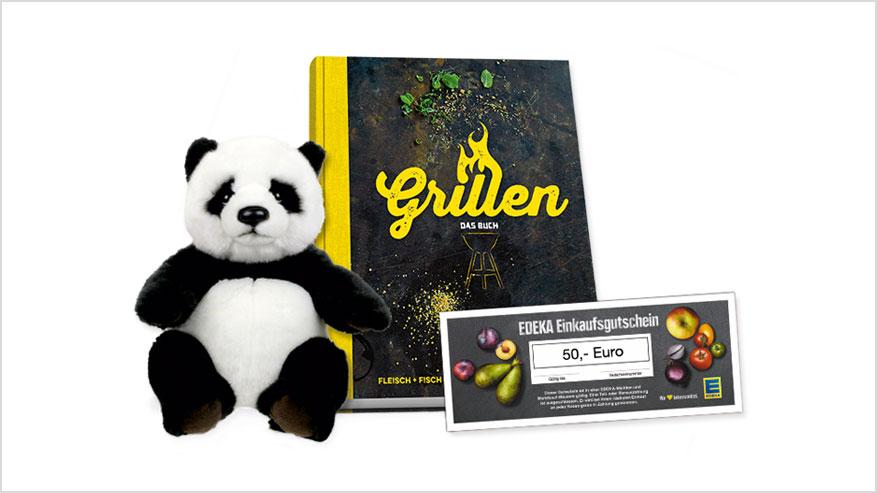 Gewinne des 4.-10. Platzes, Grillbuch, WWF Panda und Edeka Gutschein