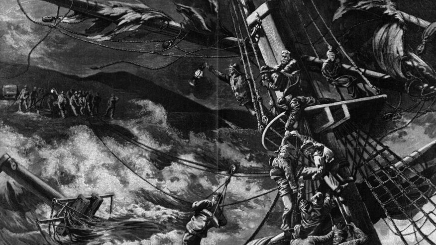 Zu sehen: die Bergung von Schiffbrüchigen als Stich von Ferdinand Lindner