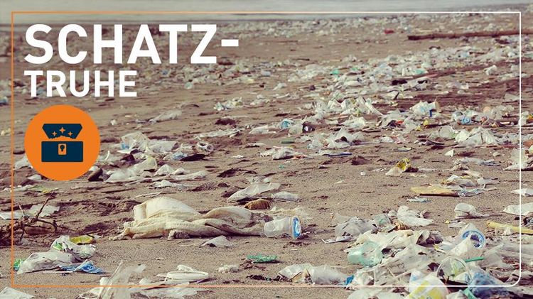 Bild eines von Plastikmüll verschmutzten Strandes