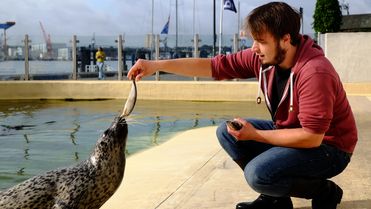 Foto von des Zootierpfleger-Azubis Christoph Ronnisch am GEOMAR Helmholtz-Zentrum für Ozeanforschung Kiel 