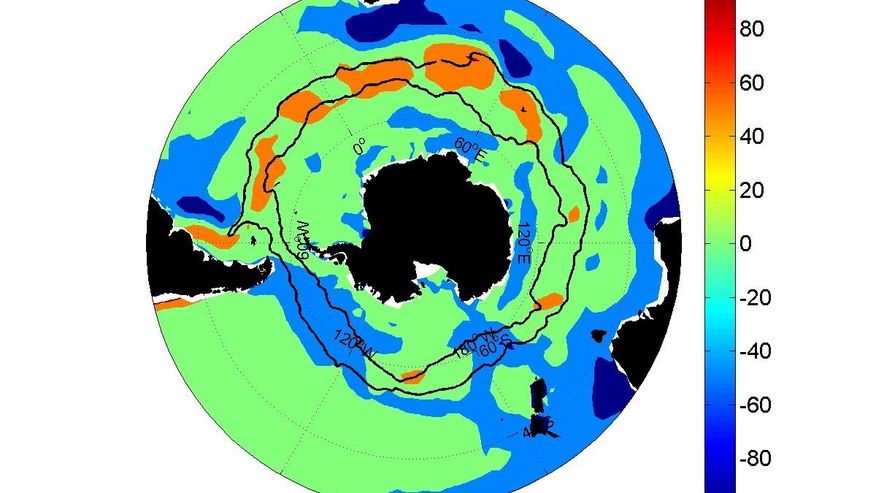 Graphic of the annual mean surface heating of the ocean