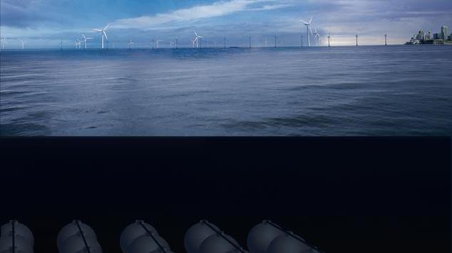 Foto eines Meeres-Pumpsieicherkraftwerk zur Zwischenspeicherung von Offshore-Strom