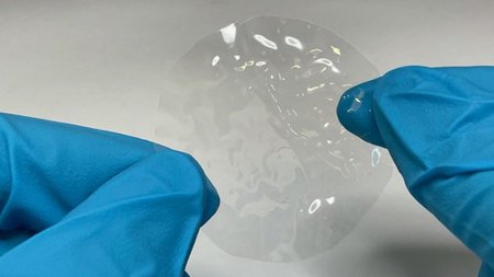 Stück Bio-Kunststoff zwischen zwei Händen