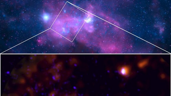 Rot-orange Flecken, überzogen mit kleineren bläulichen Flecken