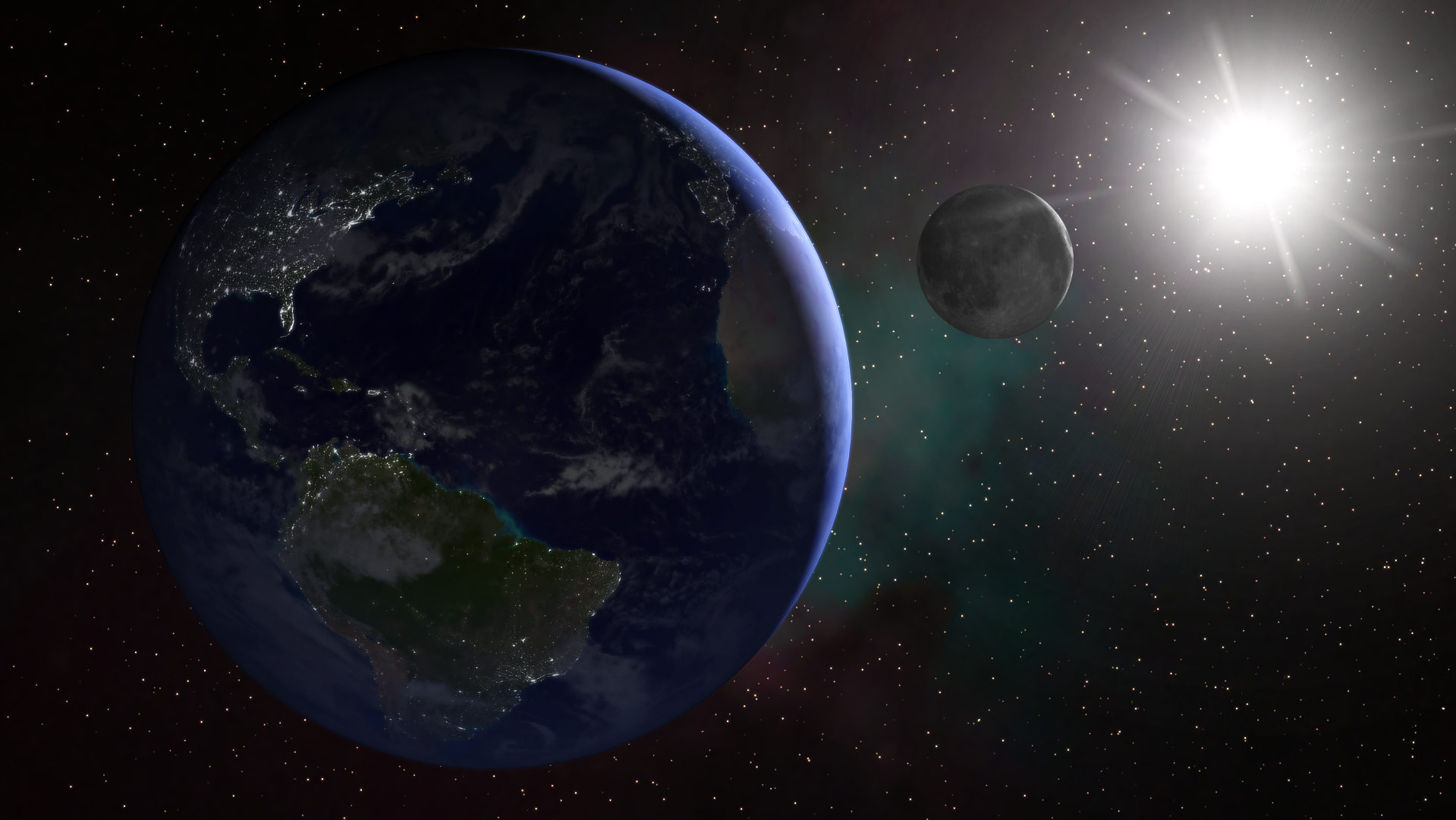 Grafik von der Erde, dem Mond und der Sonne