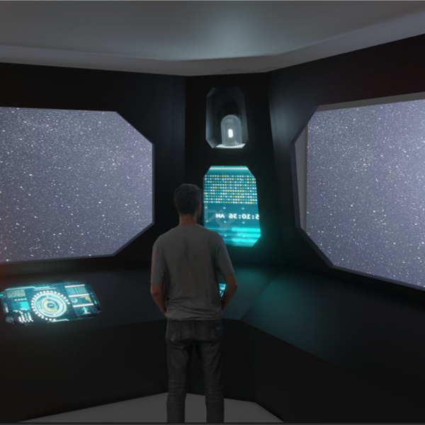 Entwurf des Cockpits, der die großen Fenster zeigt.