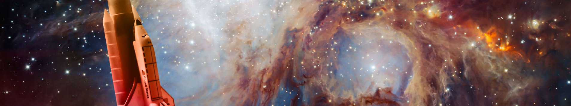 Bilder Collage zeigt Universumfoto mit einer einer Zeichnung einer Rakete