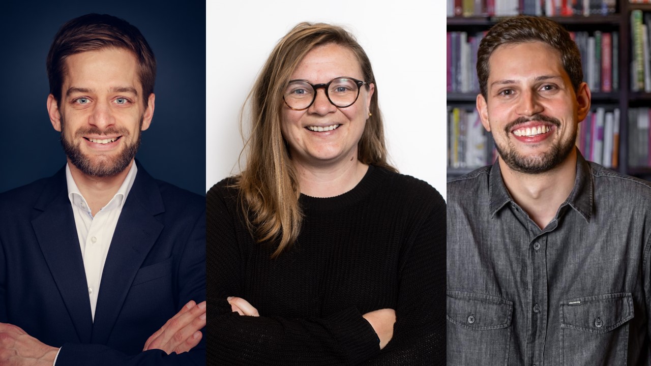 Die Portraits der drei Geehrten des DAAD-Grundwertepreises 2024 nebeneinander.