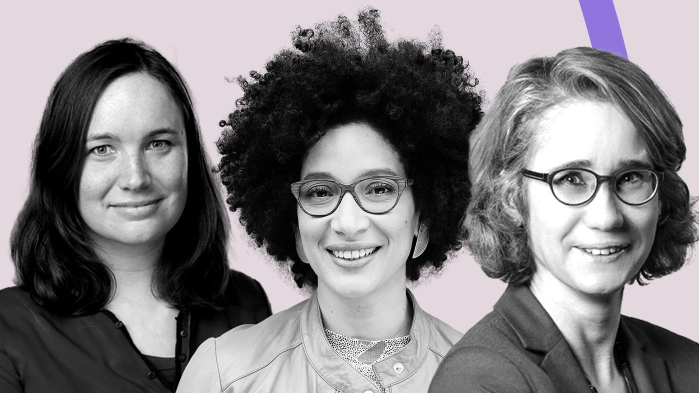 Portraits von Prof. Dr. Judith Möller, Kenza Ait Si Abbou Prof. Dr. Kristin Shi-Kupfer, darüber steht „Zukunft der Freiheit“.
