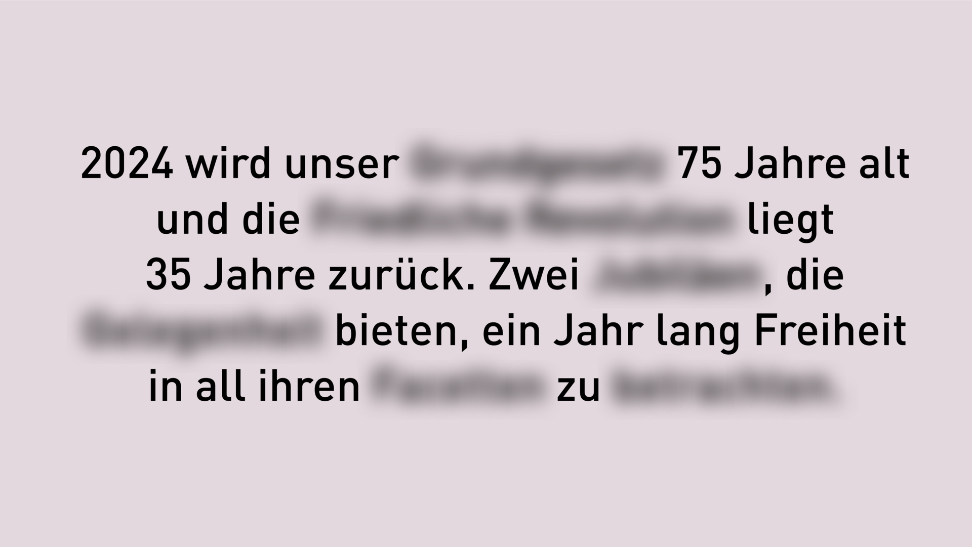 Der Text der Startseite, einige Wörter sind verschwommen.