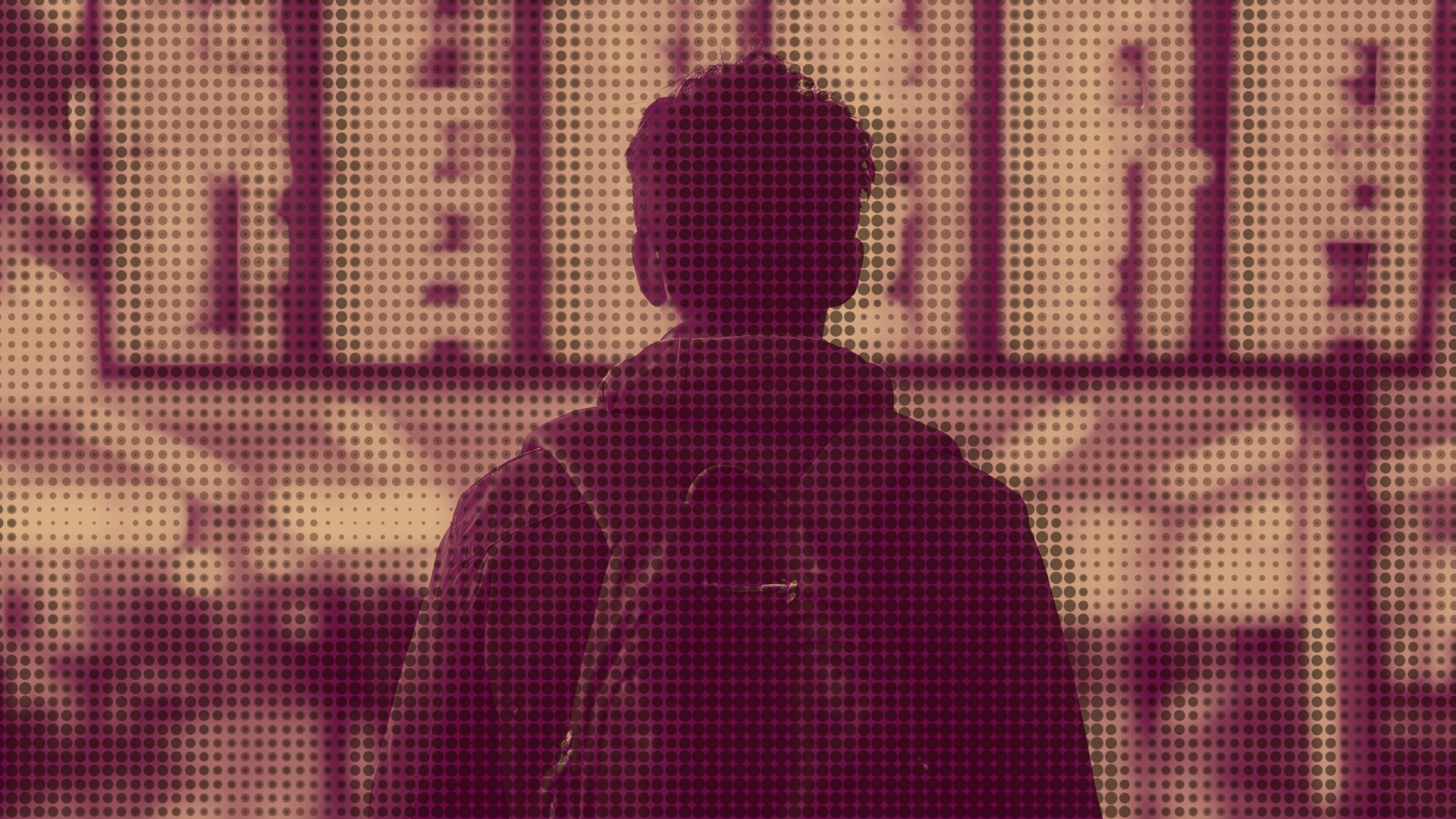 Popart eines Jungen mit Rucksack vor einer Flugtafel.