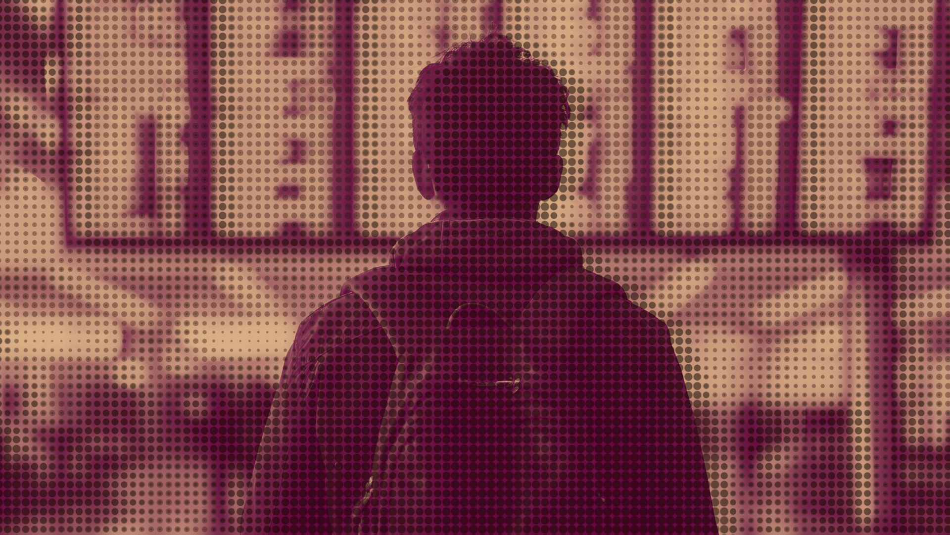 Popart eines Jungen mit Rucksack vor einer Flugtafel.