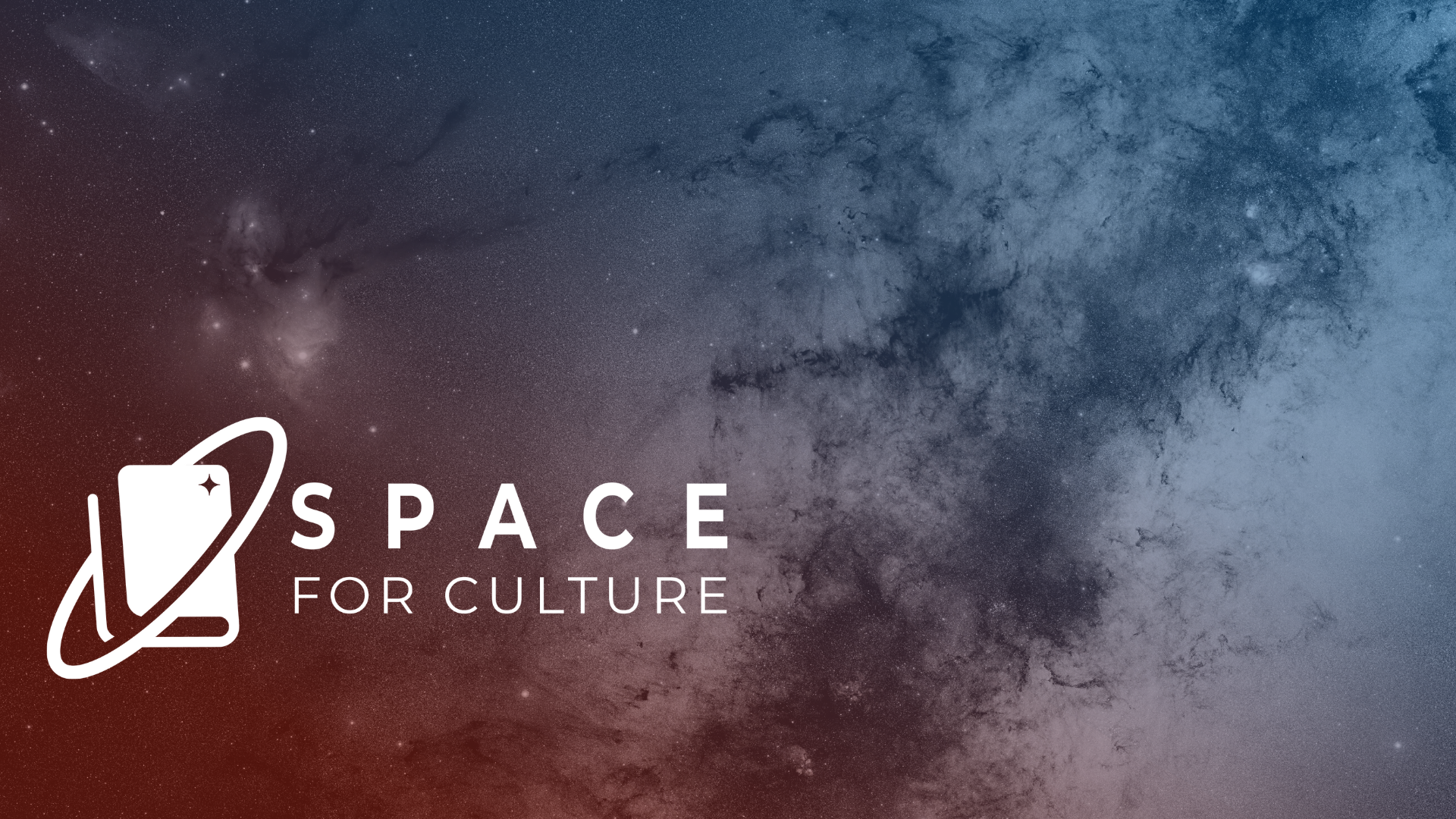Logo Space for Culture: ein Bild von einem Sternenhimmel, in der linken Ecke steht der Schriftzug "SPRACE FOR CULTURE"