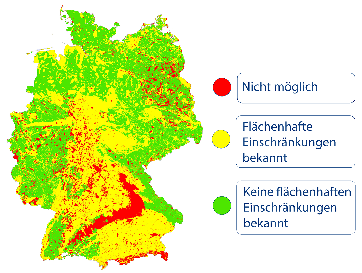 Abbildung der einheitlichen Geothermiekarte für Deutschland mit Legende.