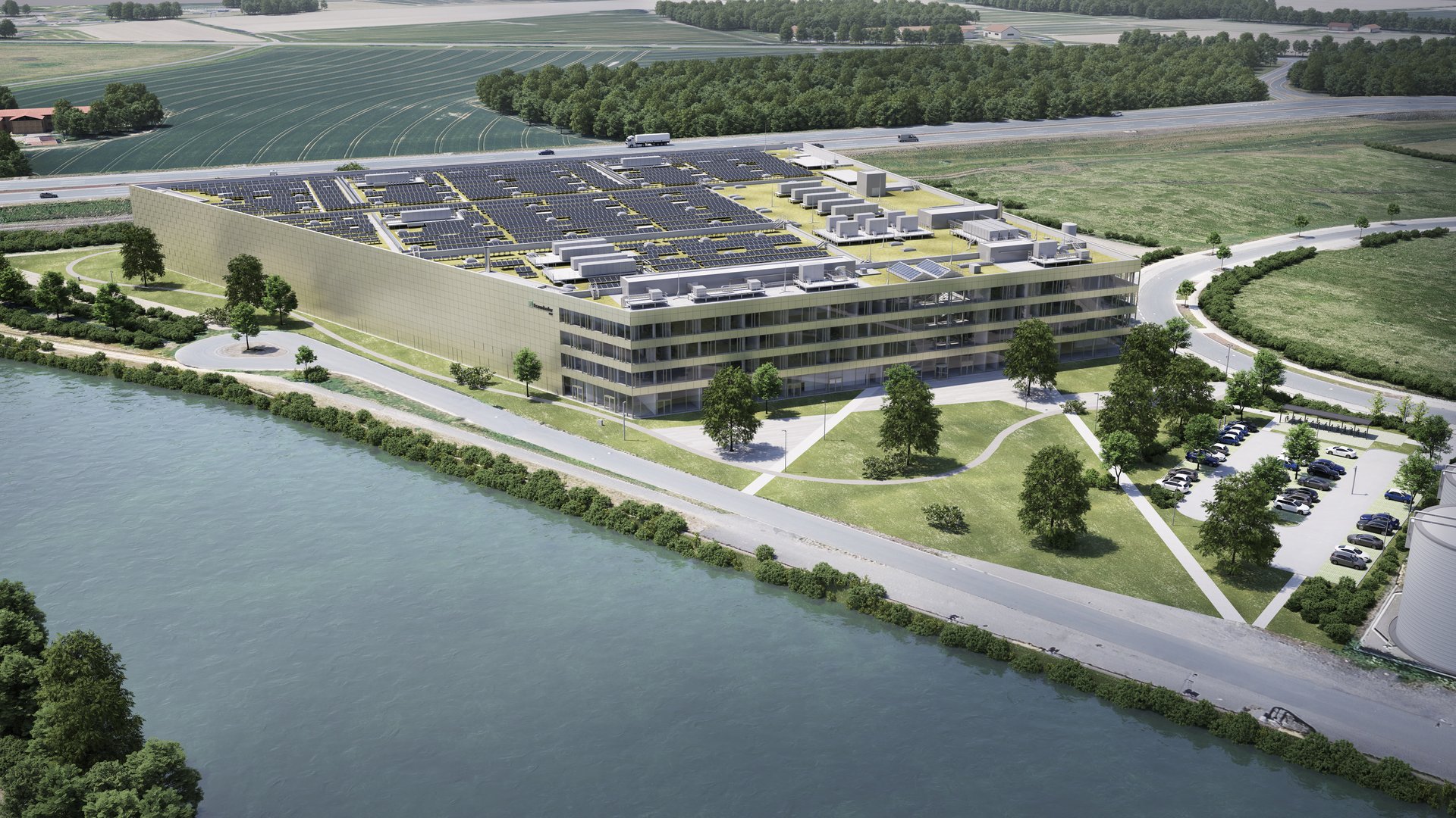 Visualisierung der geplanten Fabrik zur Batterieproduktion.