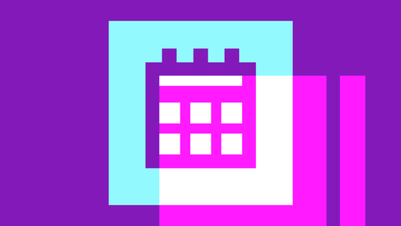 Illustration eines Kalenderblatts vor lilafarbenem Hintergrund.