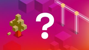 Fragezeichen vor Minecraft-Baustein und verbindenden Linien.