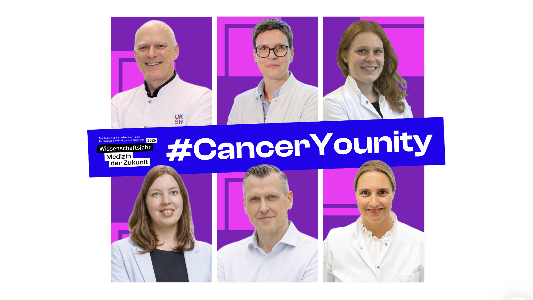 Collage aus sechs Porträtfotos der Projektverantwortlichen von CancerYounity