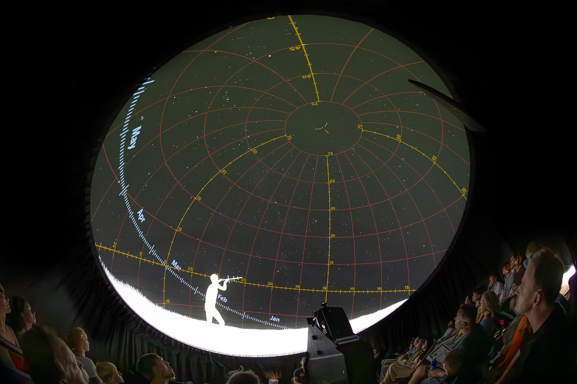 Foto aus der Planetariumsshow: ein leuchtender Sternenhimmel