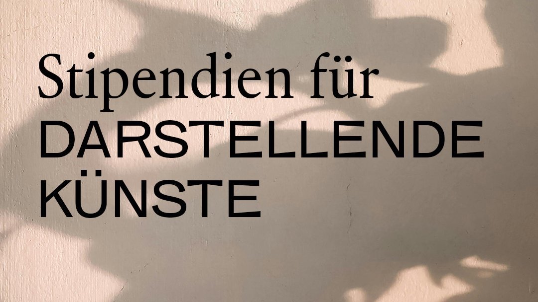 Schattenspiel auf einer hellen Oberfläche mit der Aufschrift "Stipendien für DARSTELLENDE KÜNSTE". 
