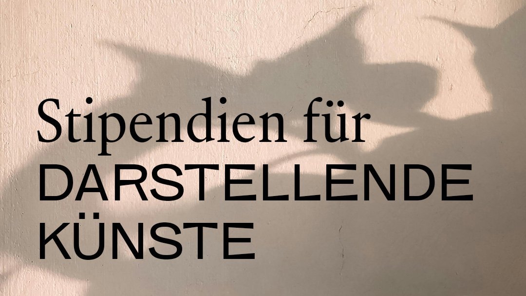 Schattenspiel auf einer hellen Oberfläche mit der Aufschrift "Stipendien für DARSTELLENDE KÜNSTE". 