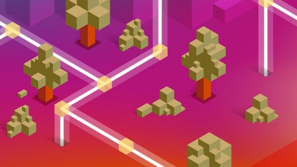 Minecraft-Bausteine und verbindende Linien.