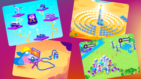 Collage von Animationen zu Erneuerbaren Energien.