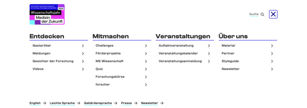 Menü der Internetseite www.wissenschaftsjahr.de/2026
