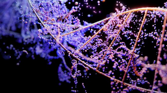 3D-Darstellung der DNA-Doppelhelix in Rosa und Lila.
